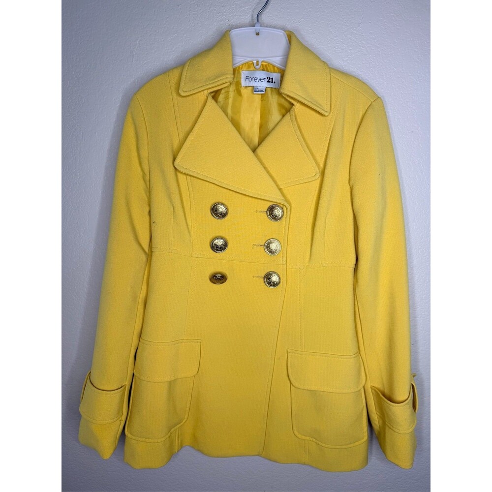 Forever 21 Yellow  gold Double Breasted Blazer Jacket Gold Buttons Sz S lined